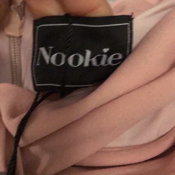 Nookie Athena off the shoulder blush halter midi dress figure hugging size S NWT - Picture 6 of 10